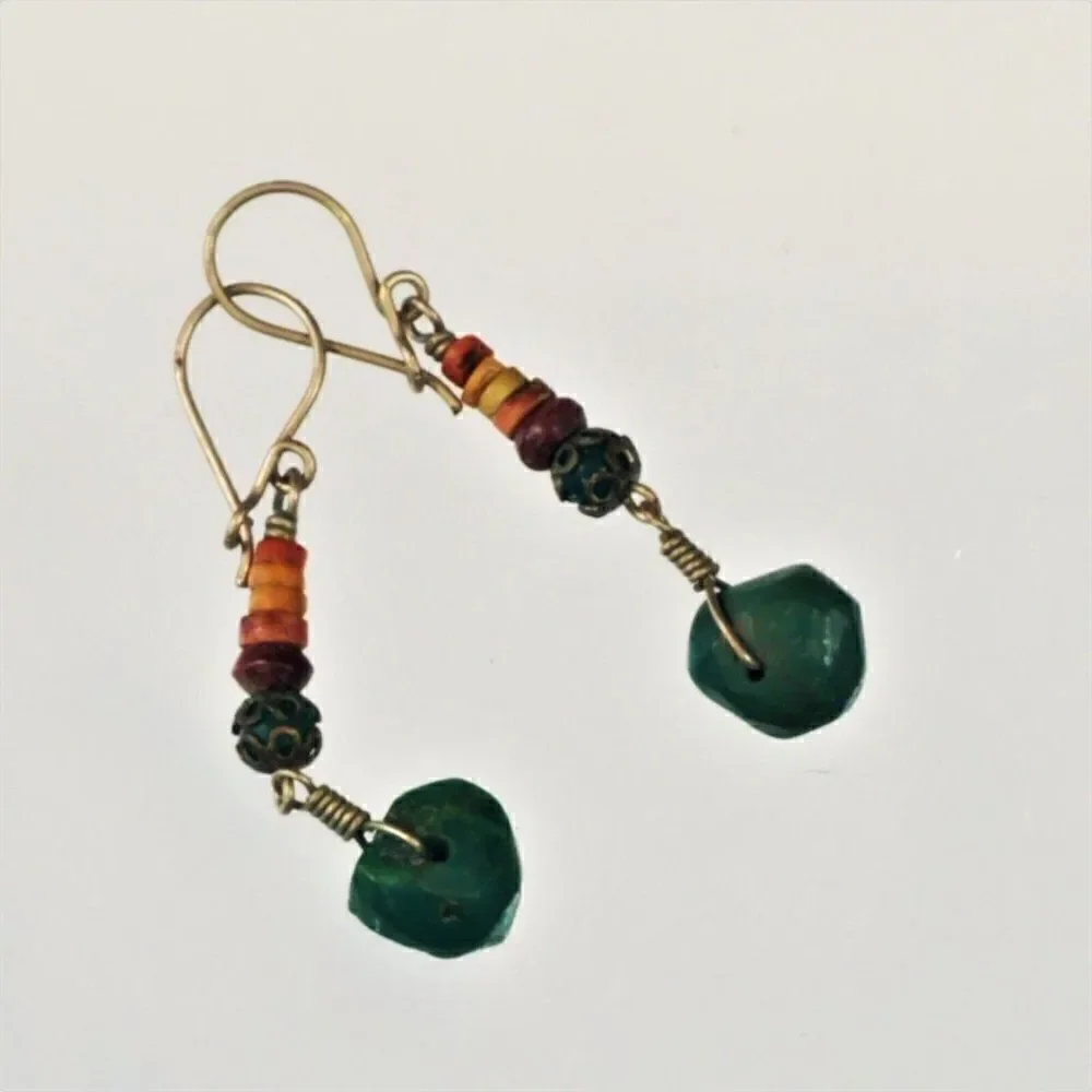 Southwestern Dangle Drop Earrings Natural Stone Beads Boho Western 1.5 Inch Long